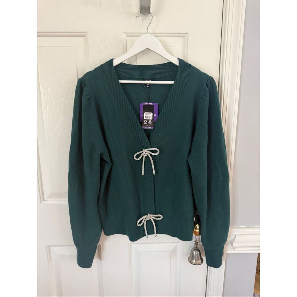 Express Green Crystal Bow Cardigan Sweater sz XXL NWT